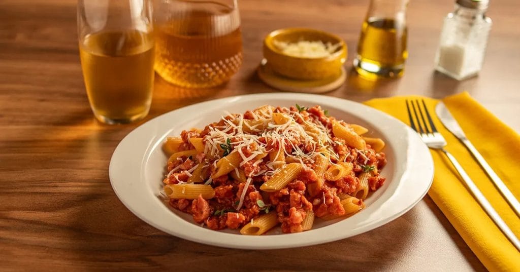 Penne ao Molho de Linguiça Ou Ragu de Linguiça