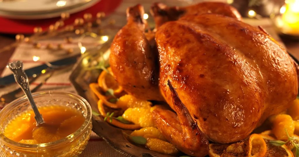 Chester assado ao molho de Laranja, melado de cana e especiarias