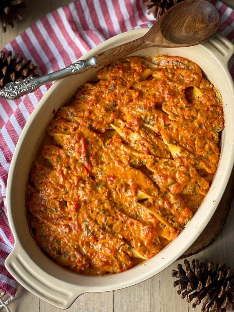 Conchiglione recheado de presunto cozido ao molho rosé