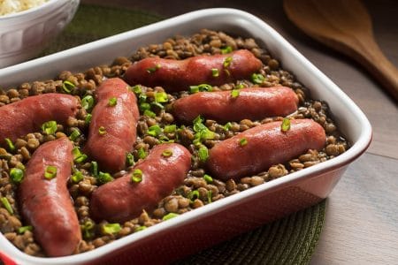Linguiça toscana com lentilhas