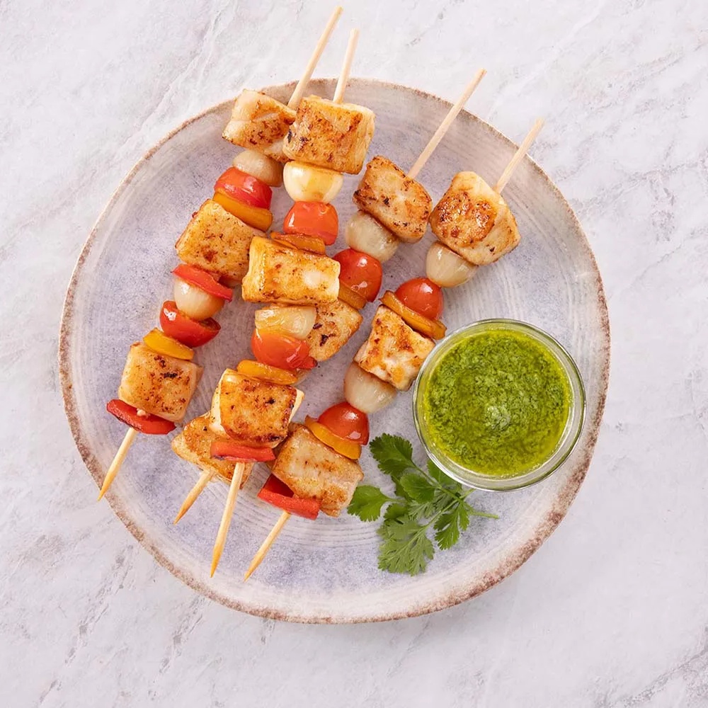 Receita de Brochete de Lombo de Pirarucu ao Pesto de Coentro