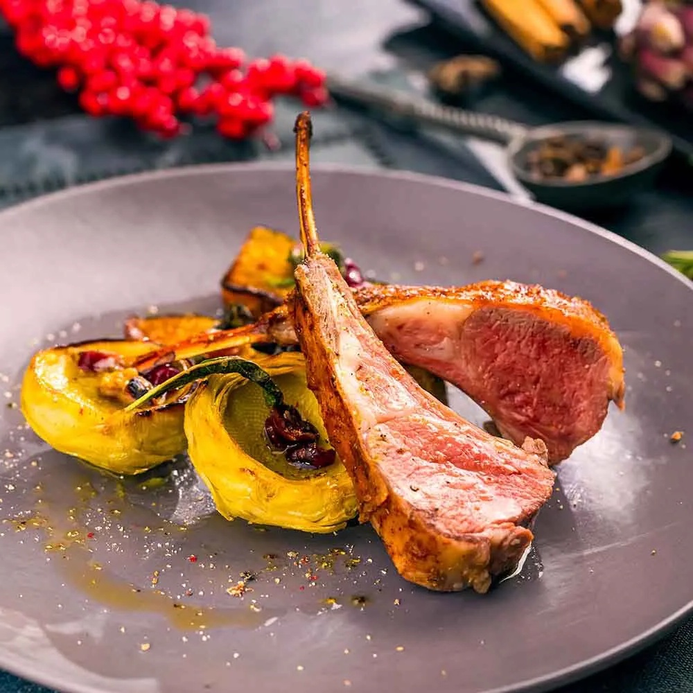 Receita de Carré no forno com Sálvia Alcachofra e Abóbora