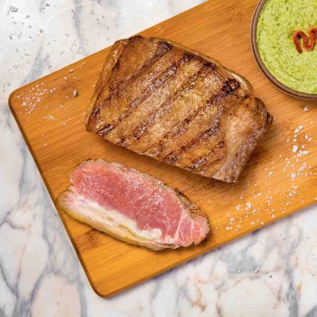 Receita de Contra Filé com purê de brócolis e bacon crocante
