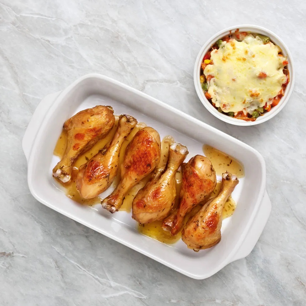 Receita de Coxa já pro forno com mix de legumes gratinados