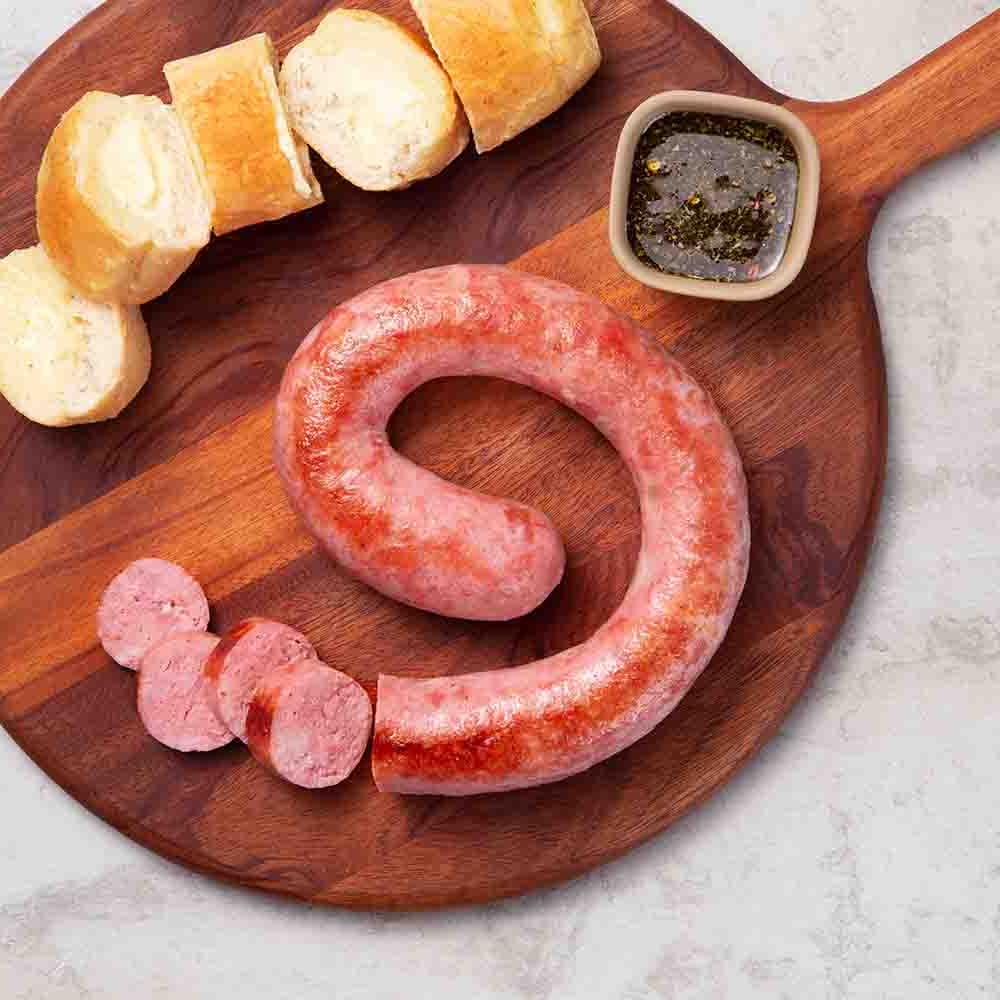 Receita de Linguiça de lombo com chimichurri e pão de alho picante