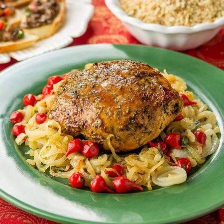 Receita de Lombo assado com cebola e pimenta biquinho