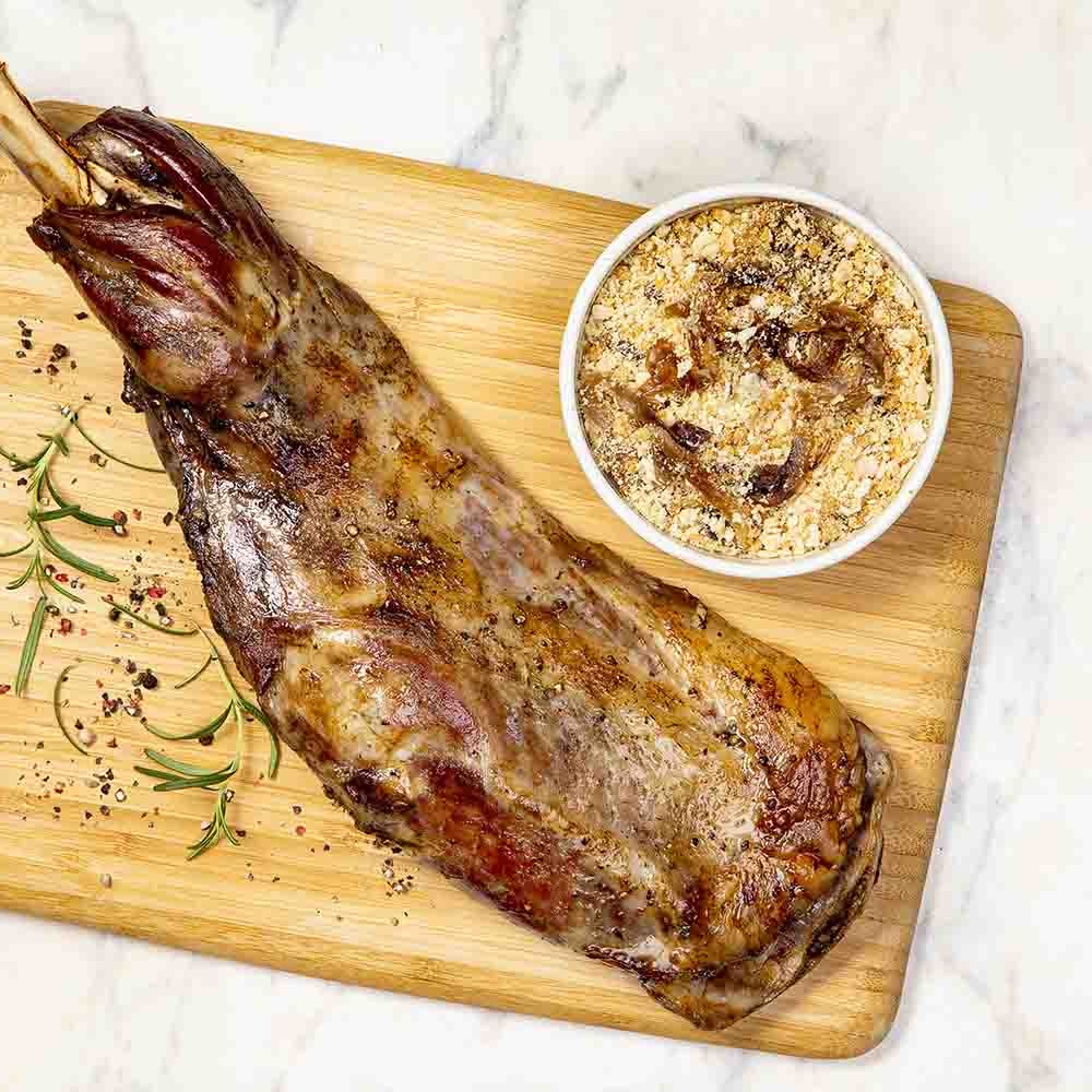 Receita de Paleta na brasa com farofa, cebola caramelizada