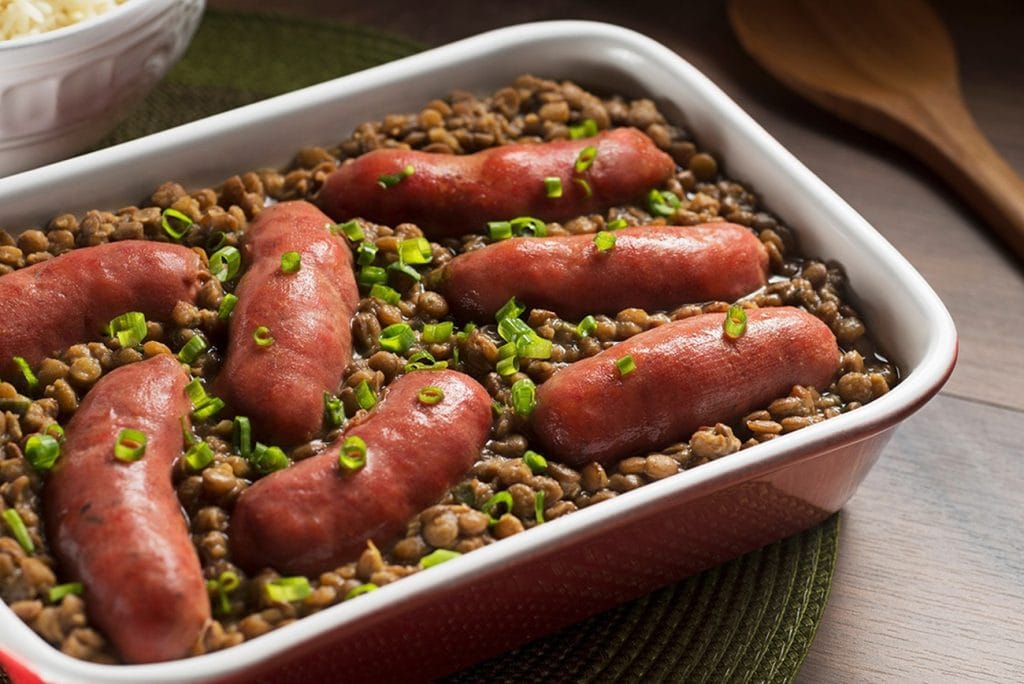 Linguiça toscana com lentilhas