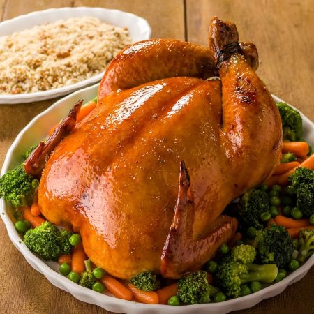Receita de Frango assado com legumes e farofa