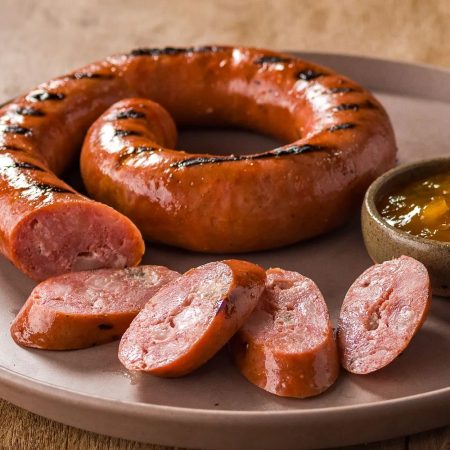 Receita De Linguiça de Pernil com Queijo Gorgonzola acompanhada de Geleia de Damasco