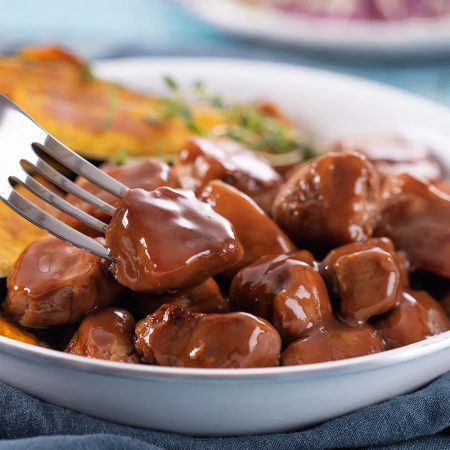 Receita de Mignon Suíno Agridoce com Abóbora e Mix de Repolho