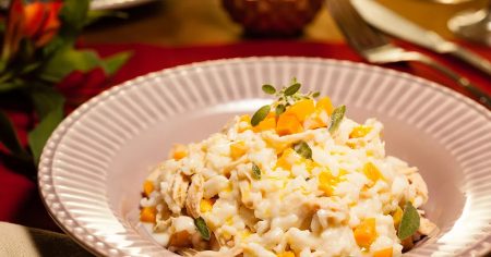 Risoto de Abóbora Japonesa com Peru