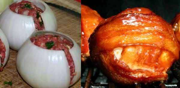 Cebolas Recheadas com Carne Moída e Bacon